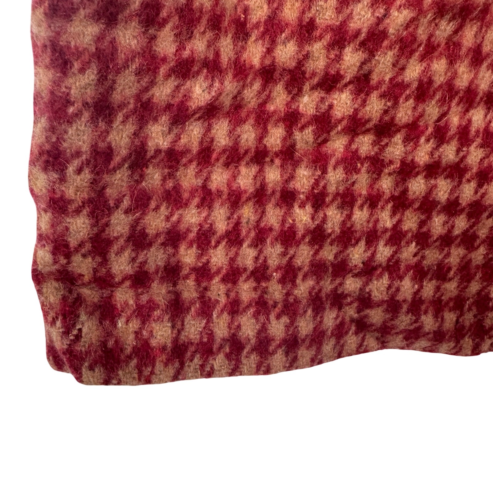 Vintage 60s Heavy Wool Houndstooth Skirt Red Camel Metal Zip 28W Medium Project