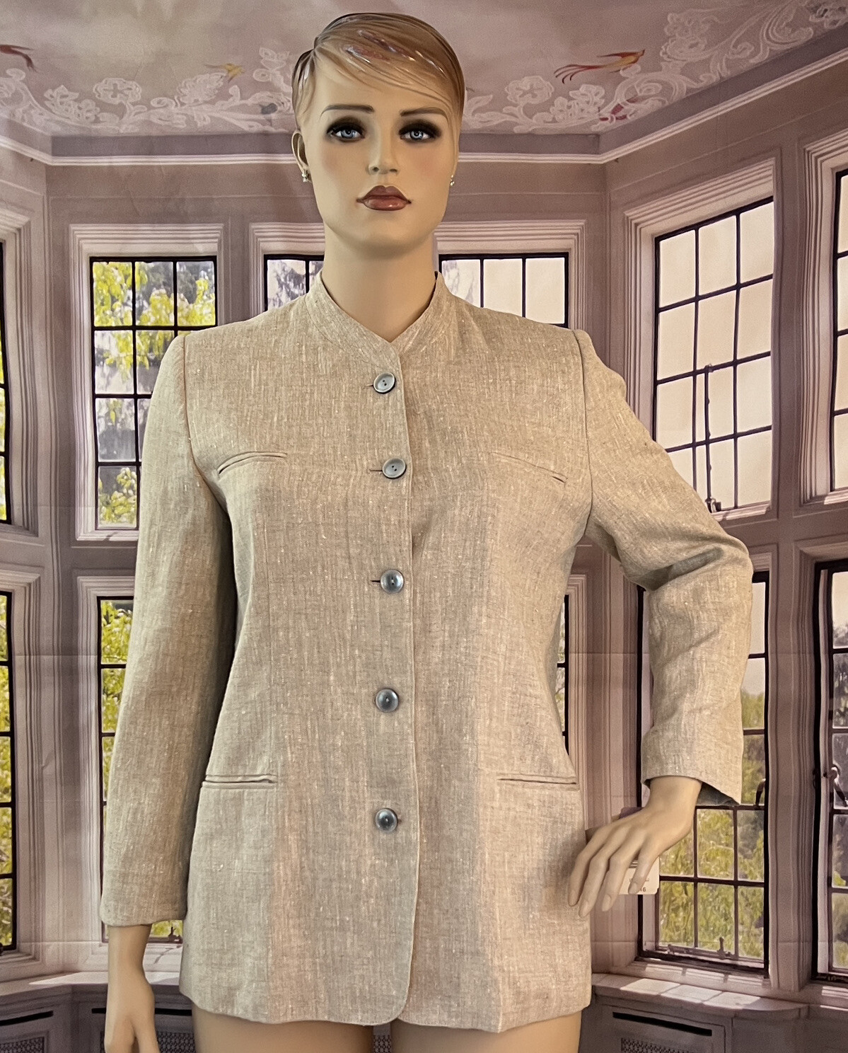 Linen Jacket Minimalist Size 16 Button Front NEW Vintage 90s Harve Bernard