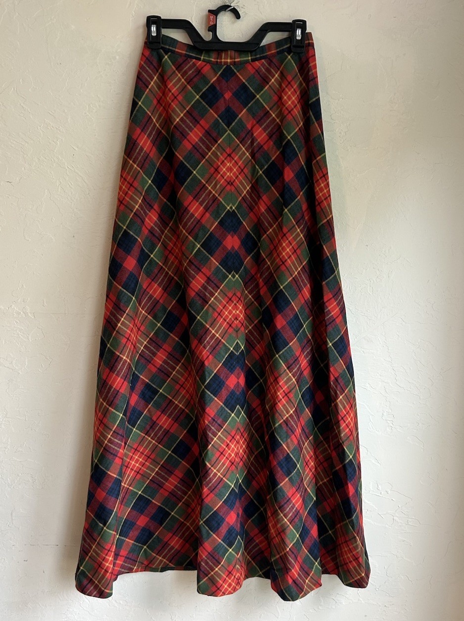 Vintage 60s 70s John Meyer Plaid Wool A Line Maxi Skirt 8 Preppy Academia Bias