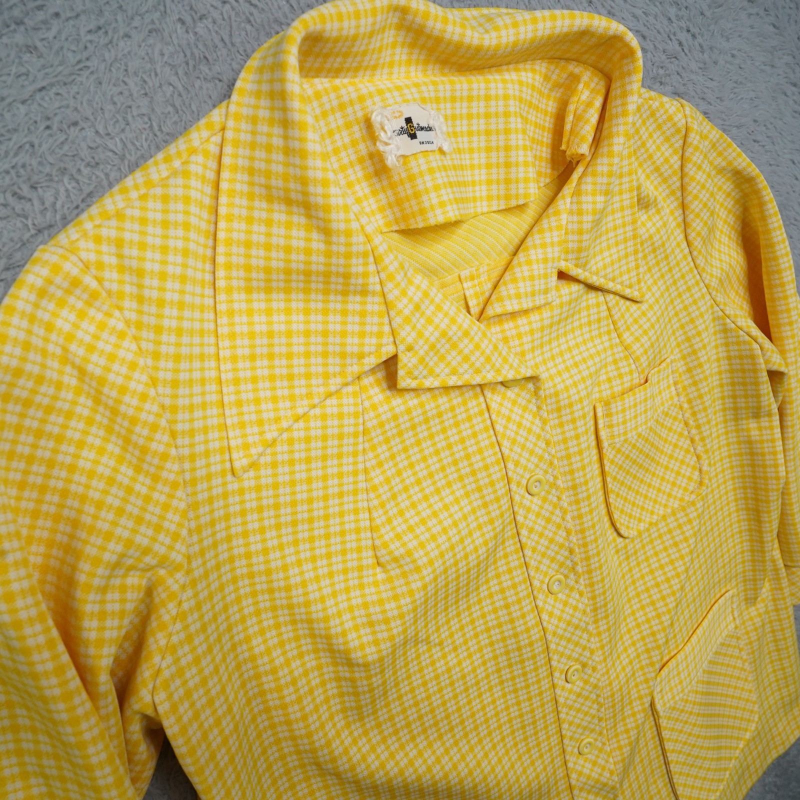 Vintage 60s Blouse Womens L Yellow Button Shirt Long Sleeve Marty Gutmacher