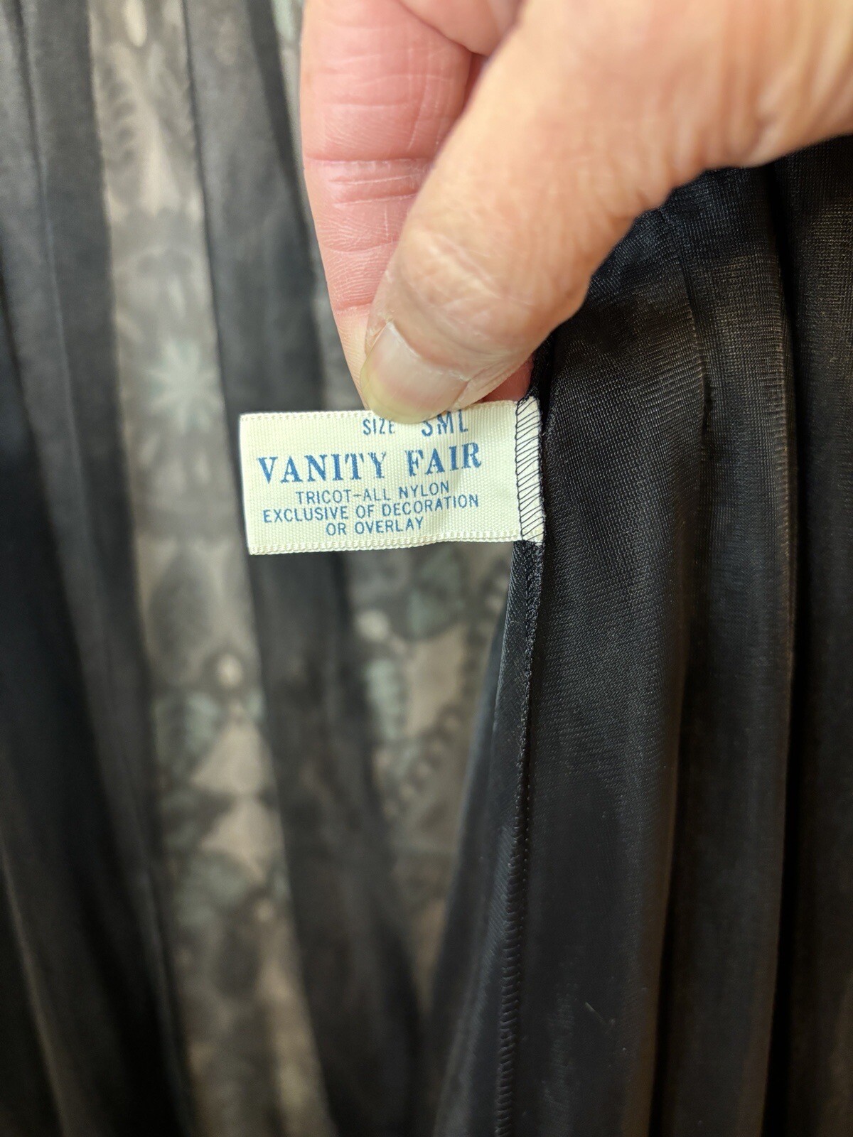 VTG Black Peignoir Set Vanity Fair Long Robe Nightgown Chiffon Lace Sheer SMALL*