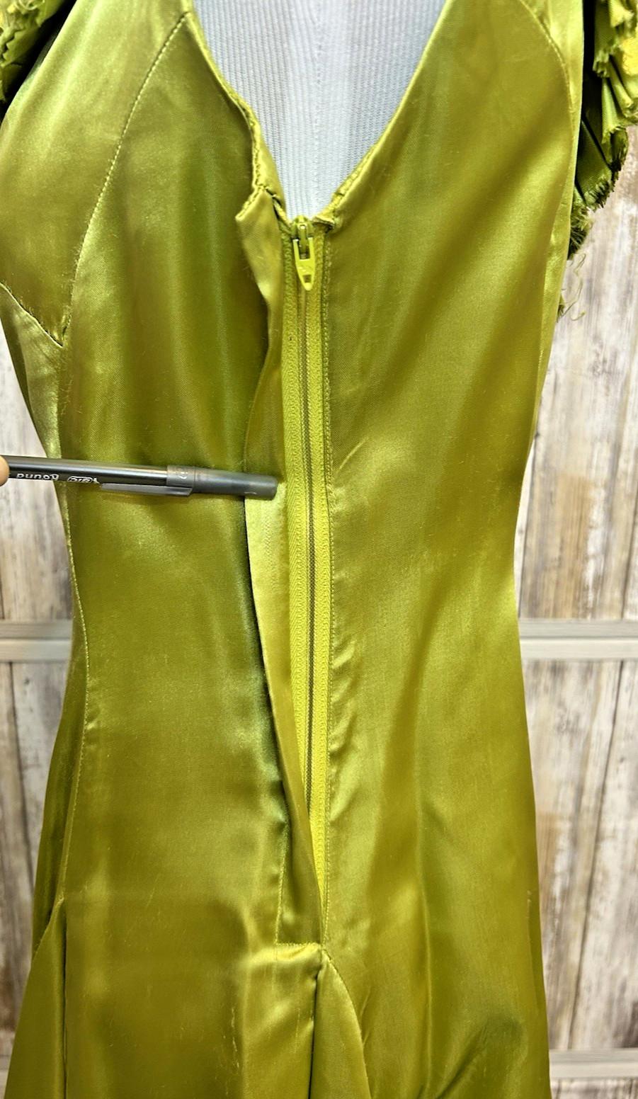Vintage Handmade Satin Whimsical Green Party Dress – Flower, Fairy Costume Sz M