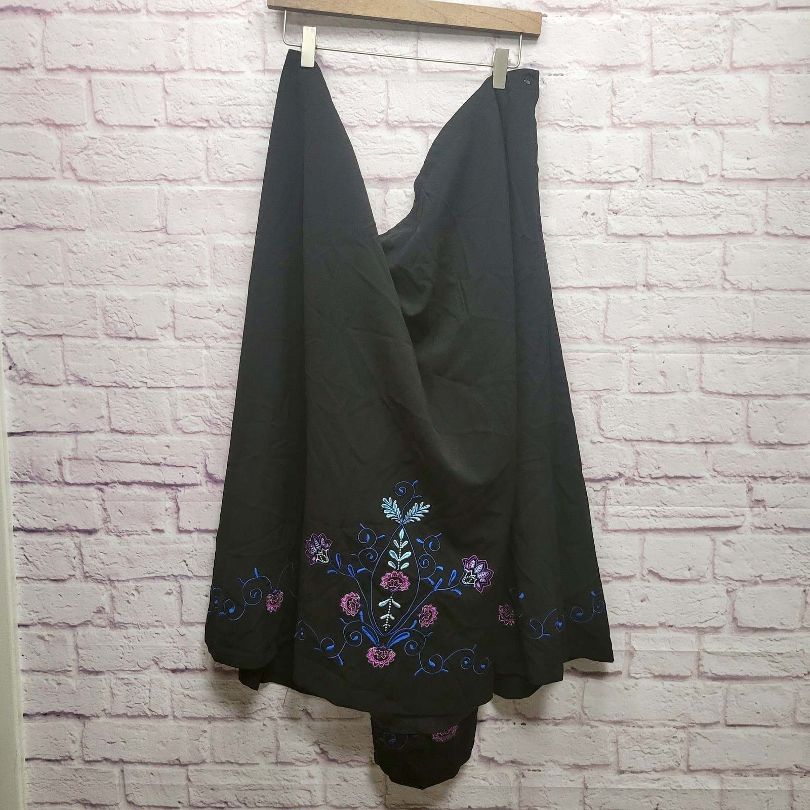 VTG Maggie Barnes Black Embroidered Maxi Skirt 5X Fairy Floral Cottagecore Boho