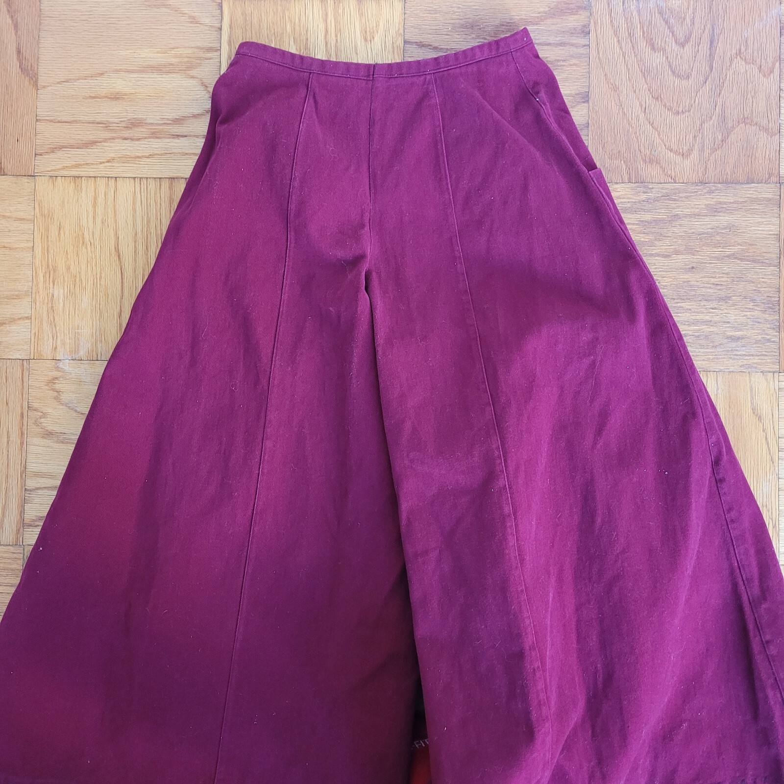 Vintage Maroon Wide Leg Bell Bottom High Waist Pant Hippy Rave 24″ Bell Size 29