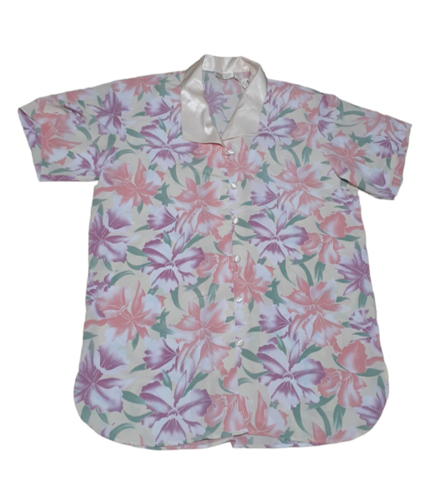 VTG Victoria’s Secret Gold Label Floral Semi Sheer Sleep Shirt Button Up Top M/L