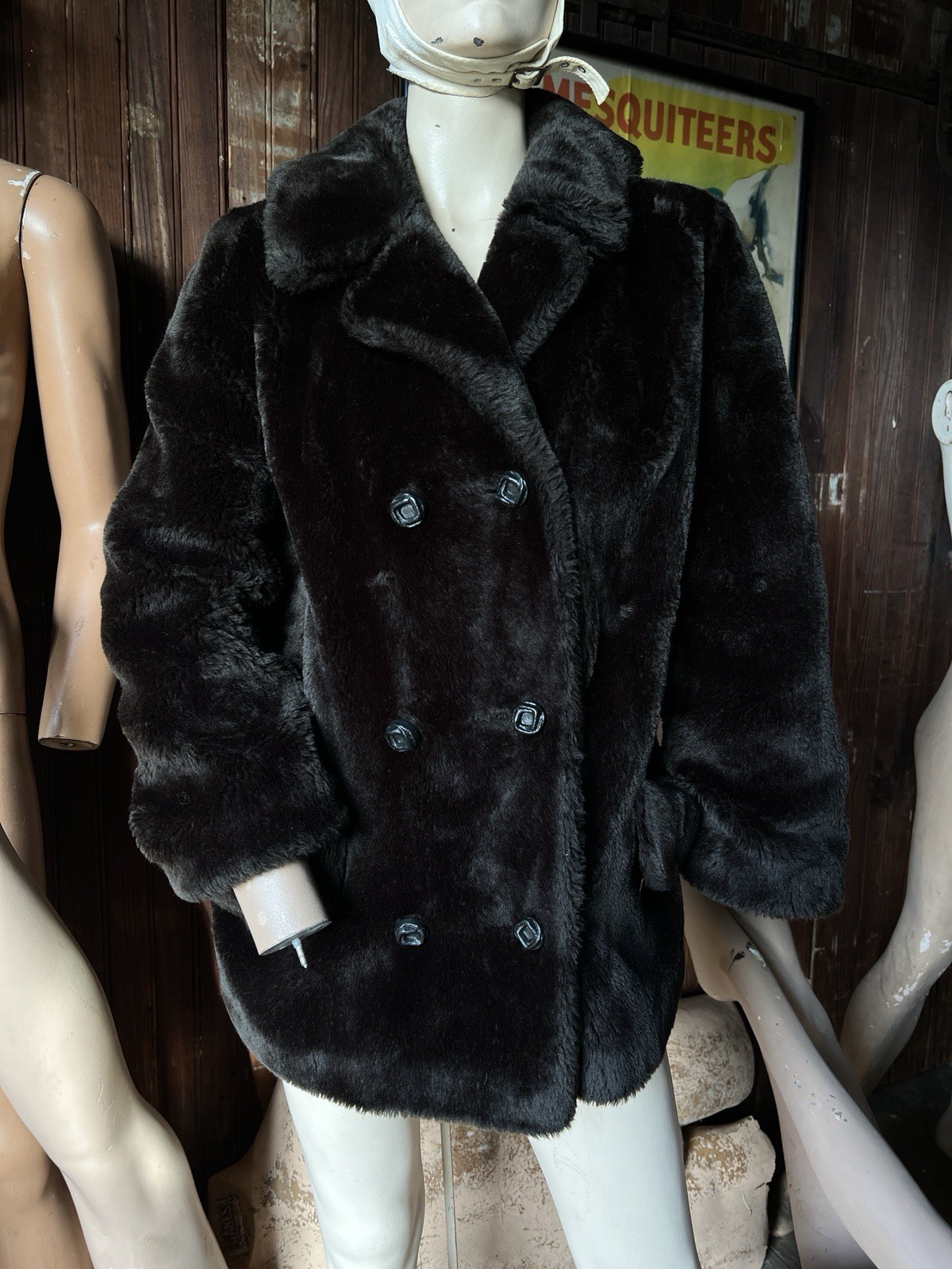 Vintage 50s Borgana Faux Fur Coat Dark Brown Double Breasted Winter Plush Mid
