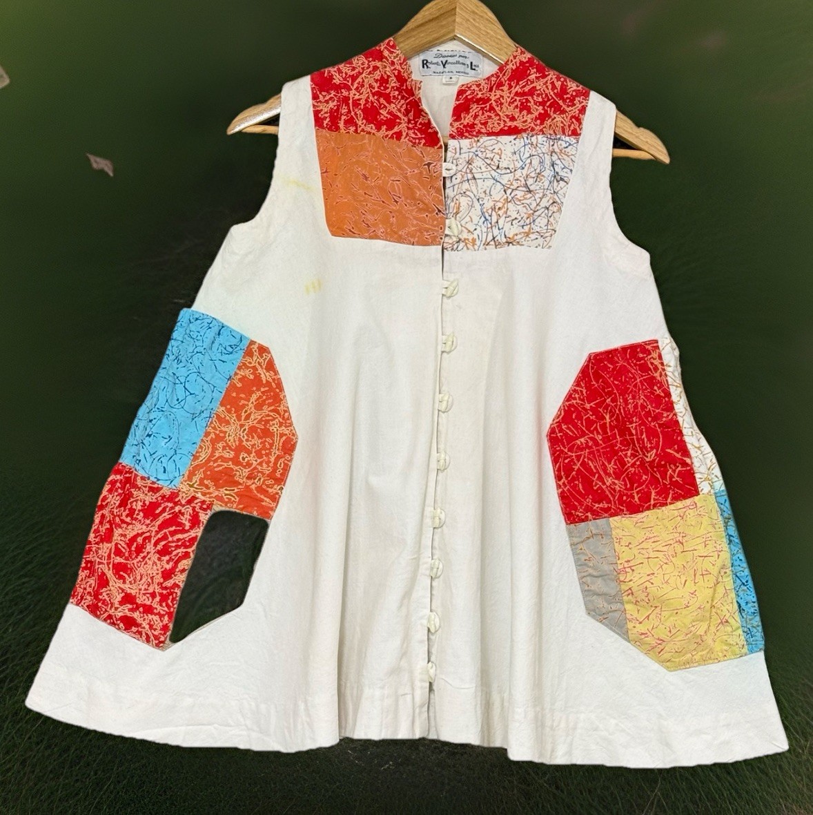 Vintage 1960’s ROBERTA VERCELLINO All Cotton Patches Hippie Sleeveless Blouse, 8