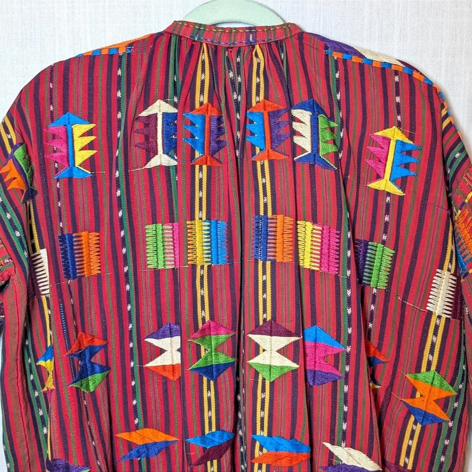 Vintage Guatemalan Solola Handwoven Colorful Embroidered Tunic Huipil Textile