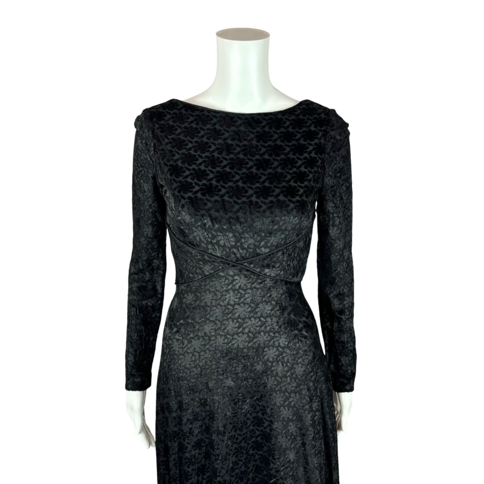 Vintage 70s Maxi Dress Women’s XS Adri Clothes Circuit Black Velvet Dark Floral