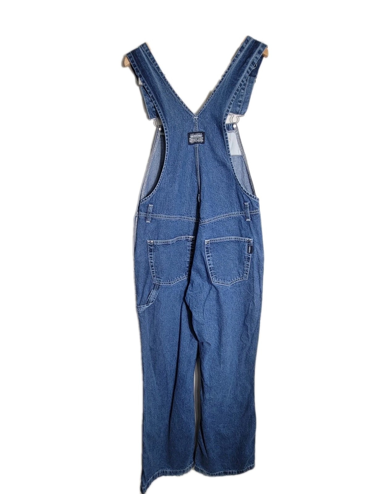 Vintage Ikeda Carpenter Wide Leg Denim Bib Overalls Size Large 90’s Medium Wash