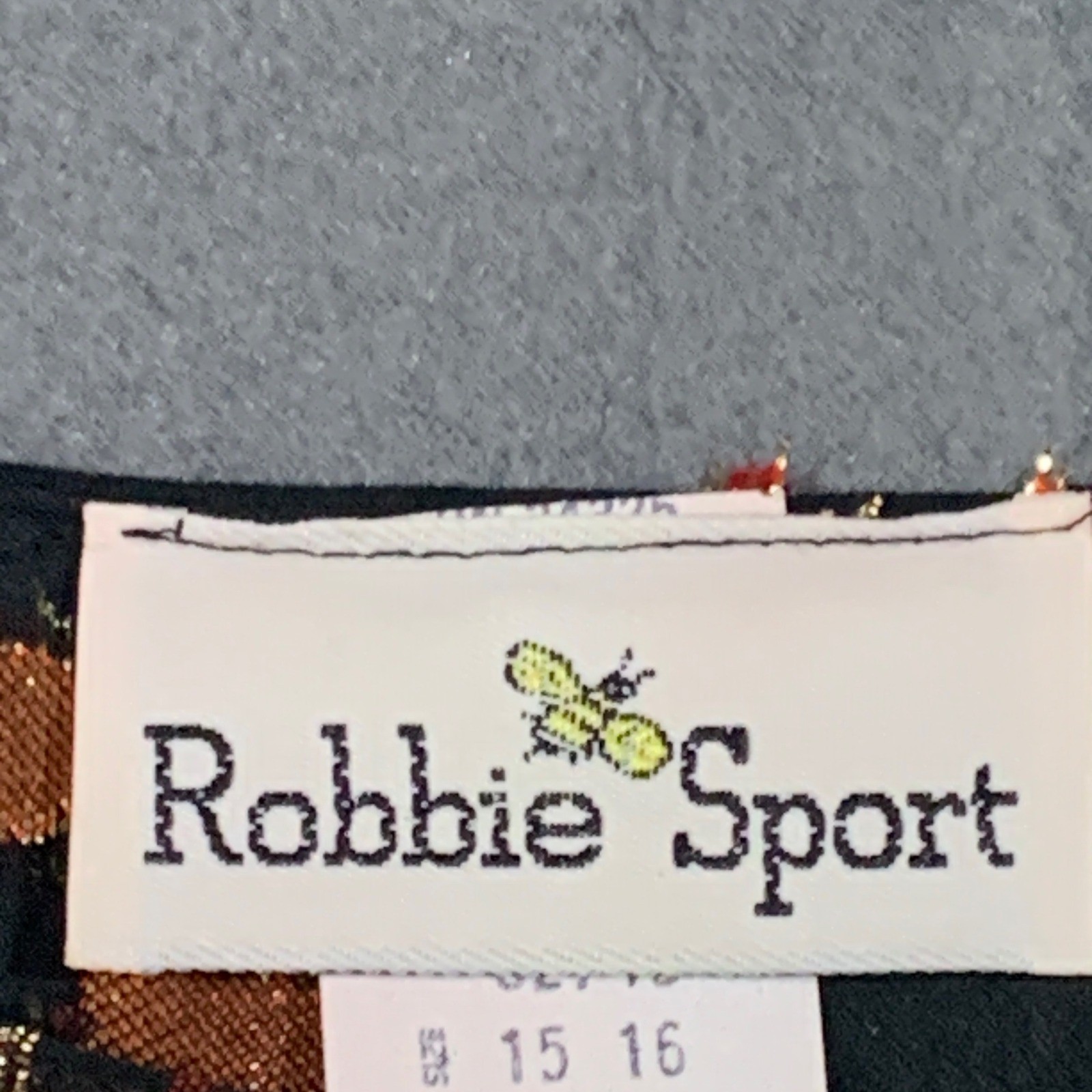 Robbie Sport Blouse Womens 15 16 Black Gold Red Metallic Floral Side Tie Vintage