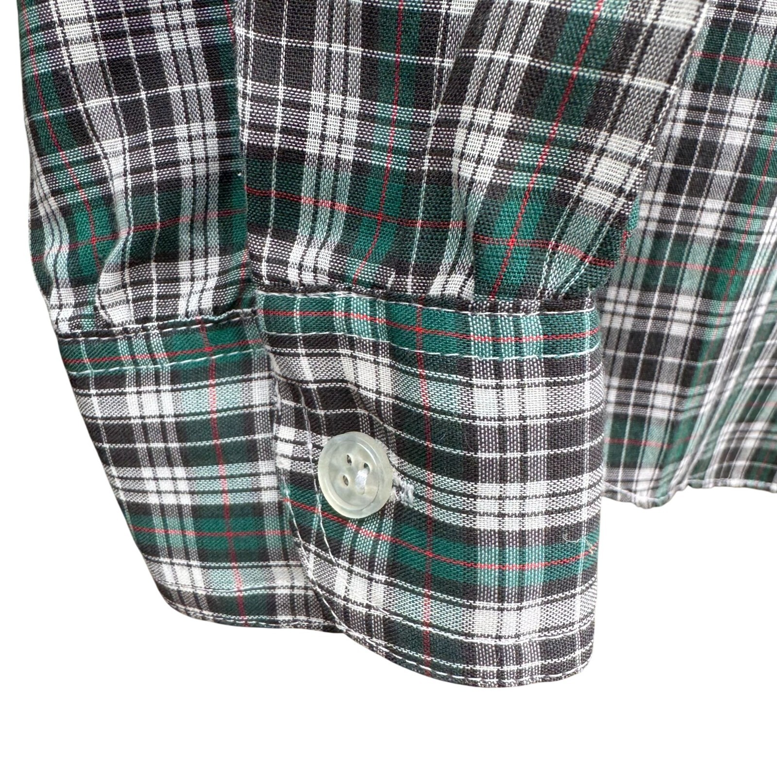 Ship N Shore Vintage 70s Plaid Tartan Long Sleeve Button Down Shirt Green Mens L