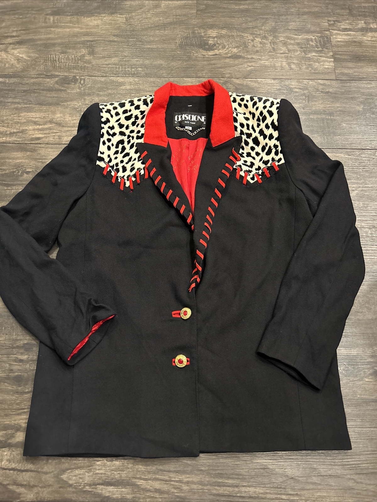Vintage CRISCIONE New York Blazer Jacket Sz M Red and Black Animal Print