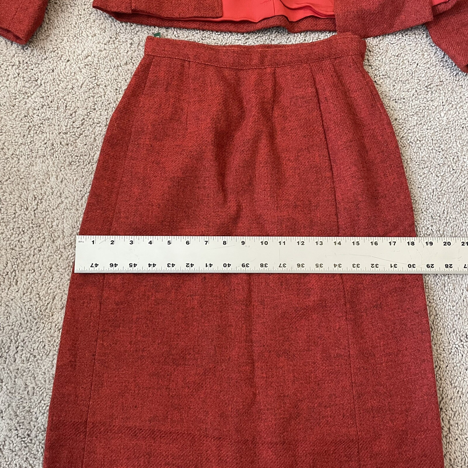 Vintage 60’s Davidow The Union Skirt Suit Red Virgin Wool Tweed Lined No Sz – XS