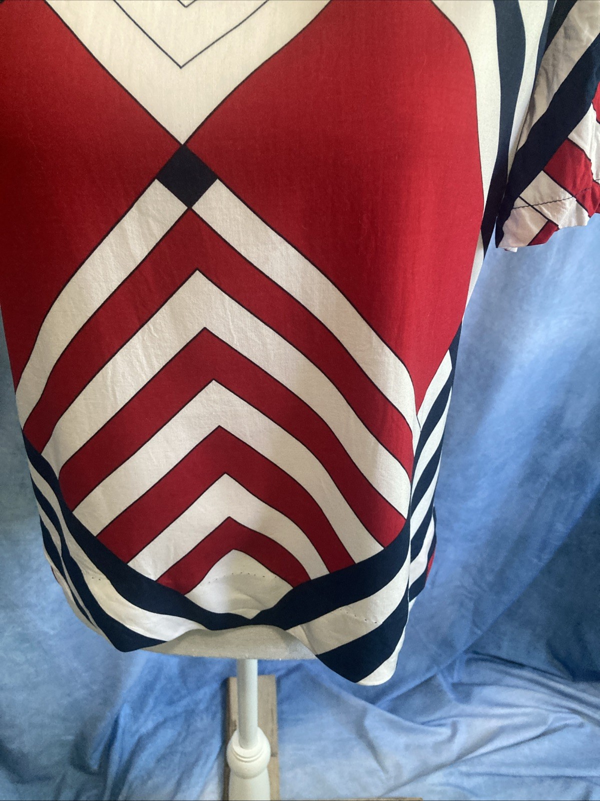 Vtg 80s 90s Blair Boutique Geometric Chevron Rayon Top Blouse XS Patriotic USA