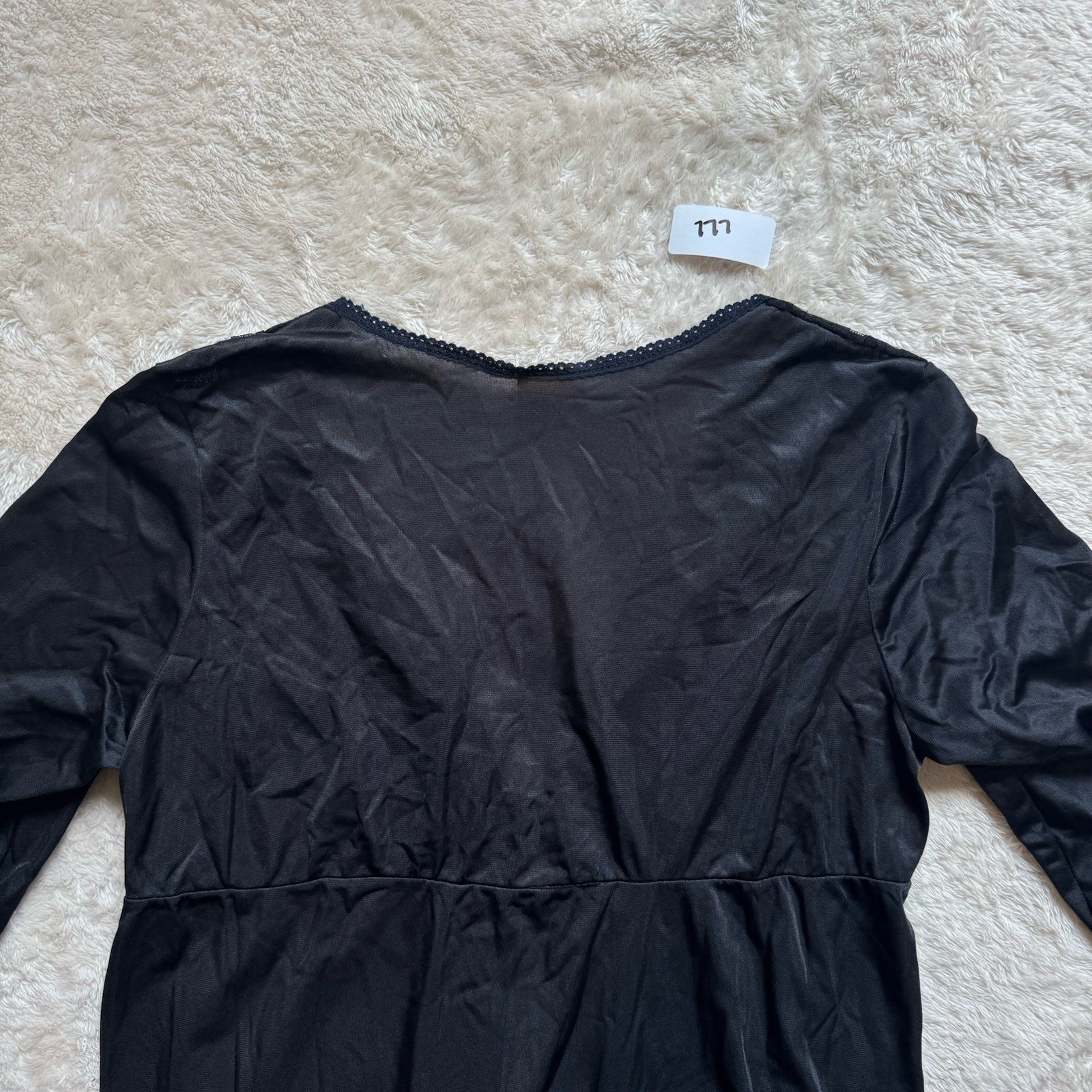 Taryn Alexander Vintage Black Long Lace Trim Nylon Nightgown Robe. Sz M