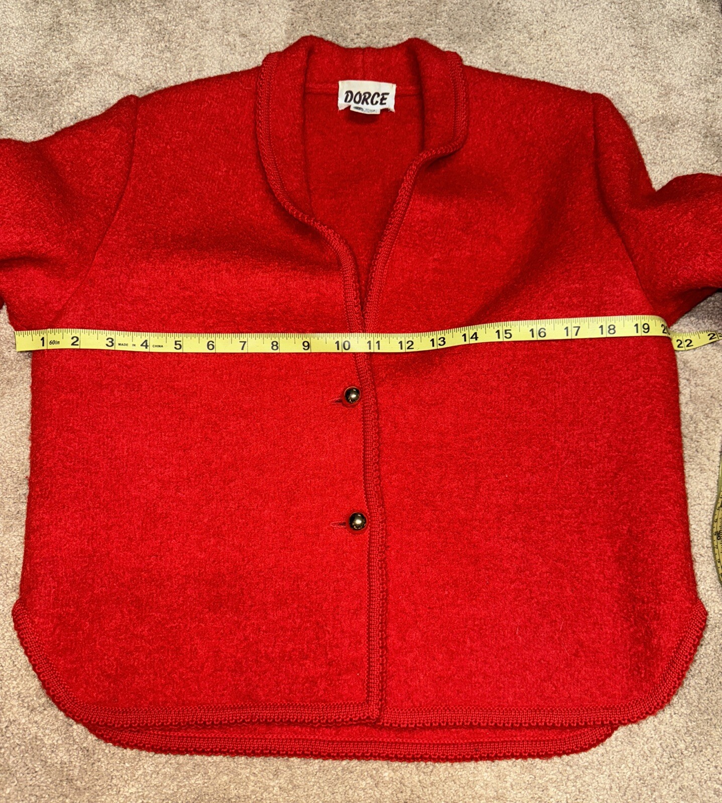 Vintage Dorce 100% Wool Button Down Red Christmas Blazer Sweater Size Medium
