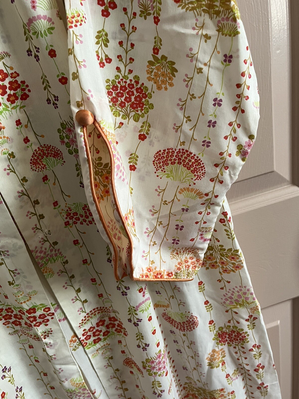 70’s I.Appel Vintage Floral Long House Coat Button Up Robe Orange Cream