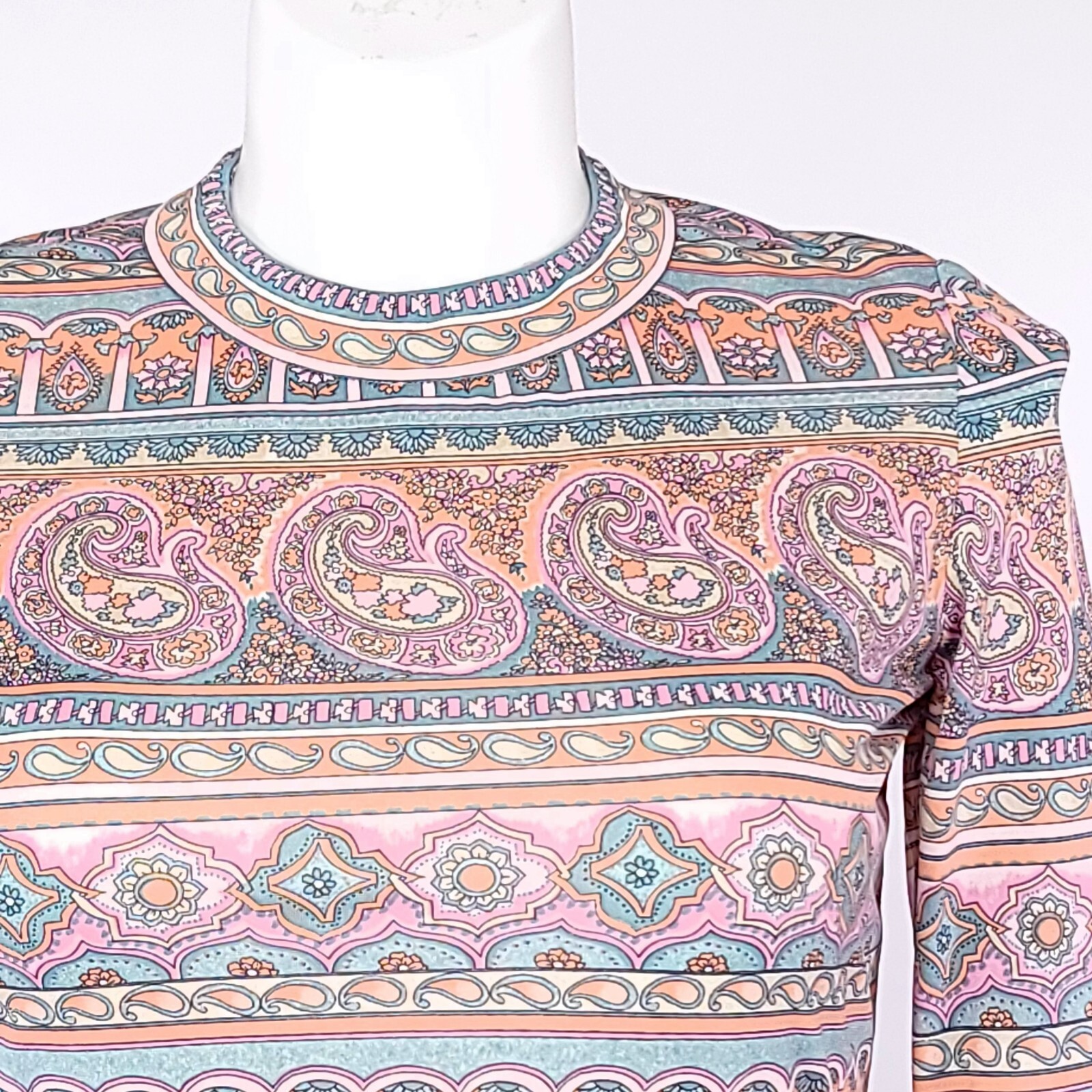 Carillon New York Vintage Paisley Floral Print Belted Sheath Dress Pink Blue 10