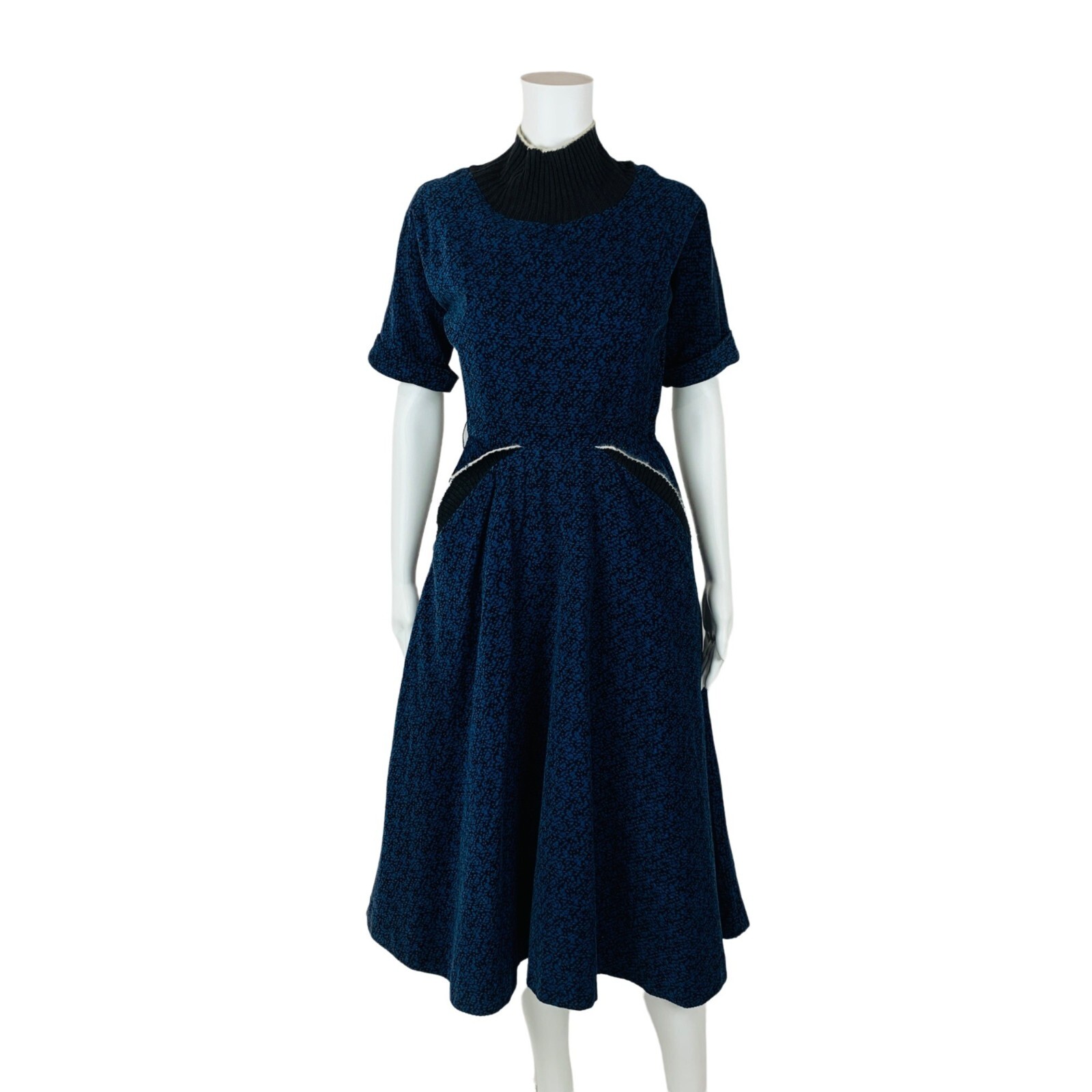 Vintage 1950s Blue Corduroy Dress Speckled Batwing Winter Turtleneck Minx Modes