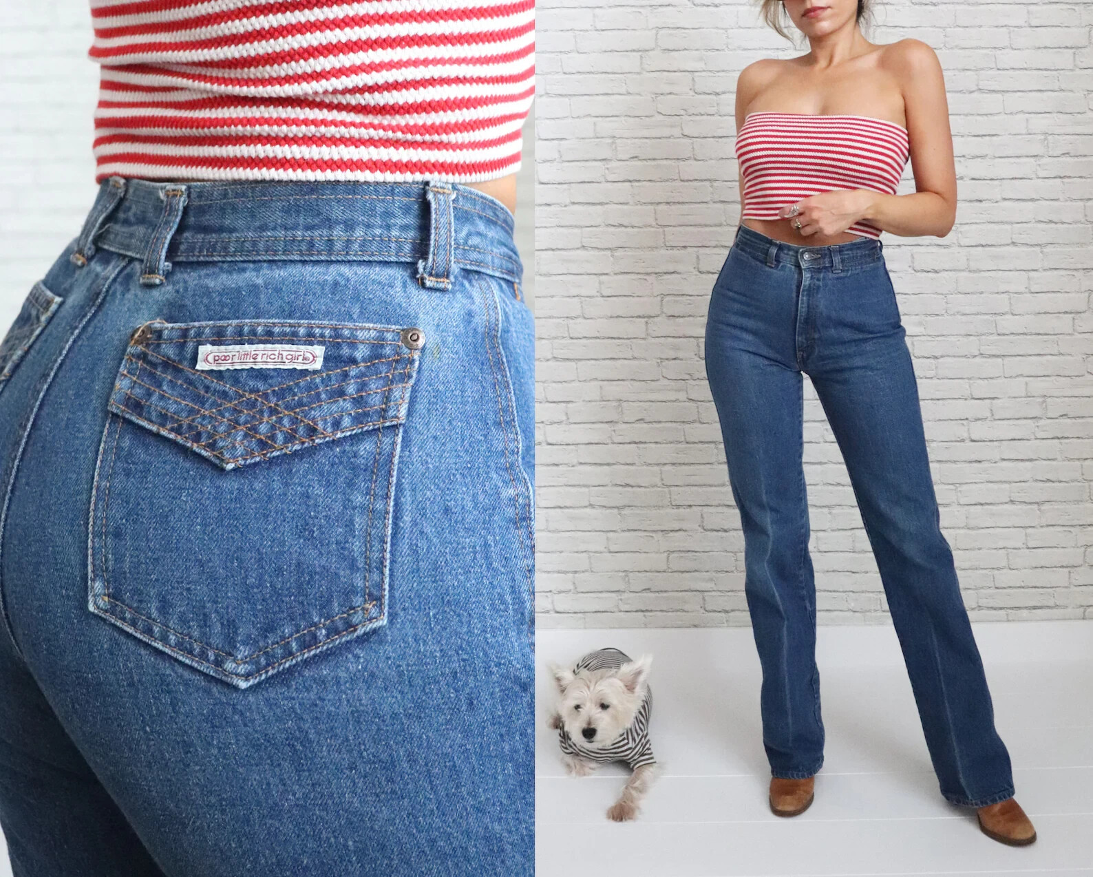 1970’s Poor Little Rich Girl Jeans | 26 Waist x 35 Length | Rare Vintage Jeans