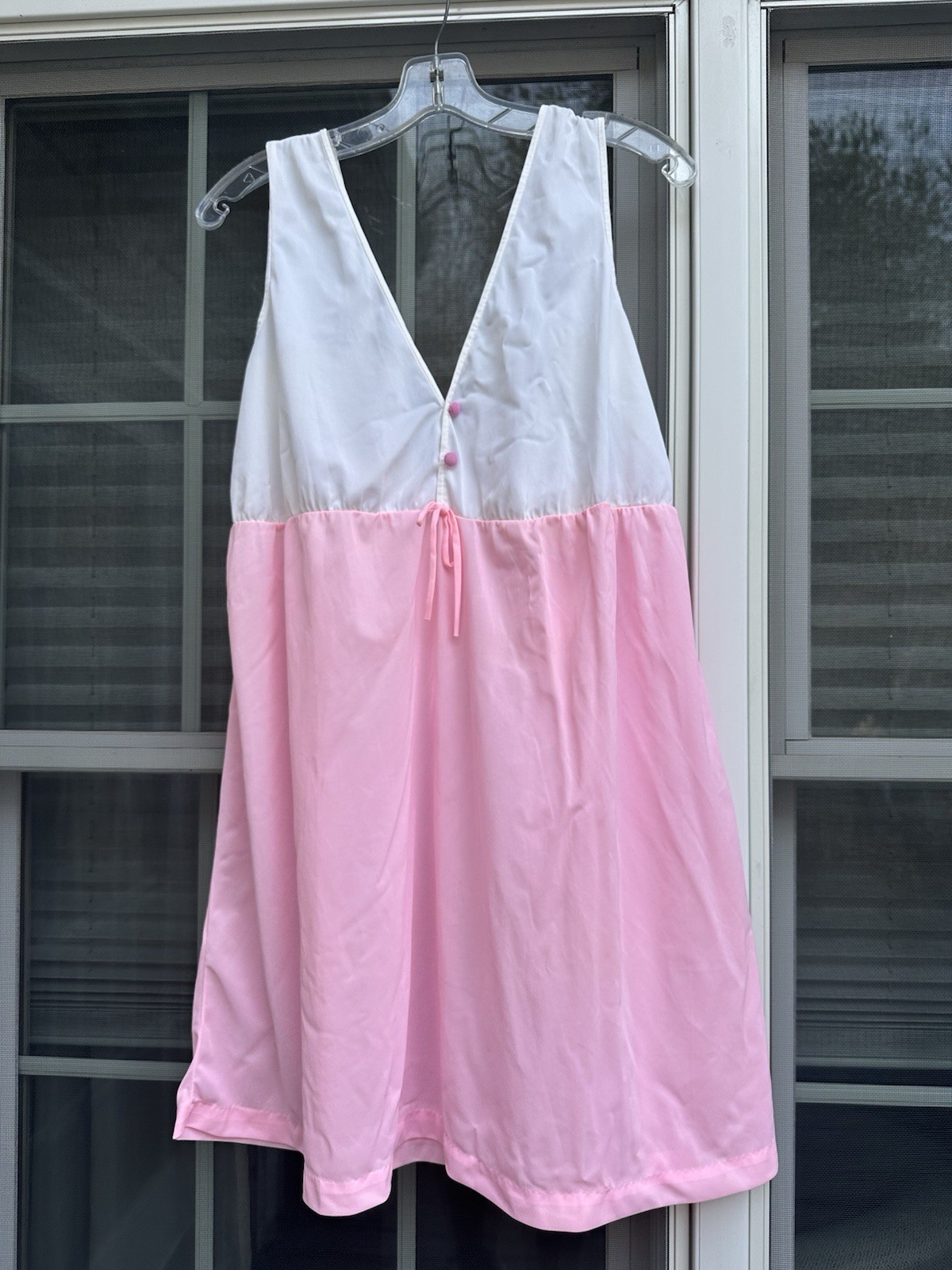 Vintage Radcliff pink& white Nylon Slip Nightgown — Romantic 80s Lingerie Large