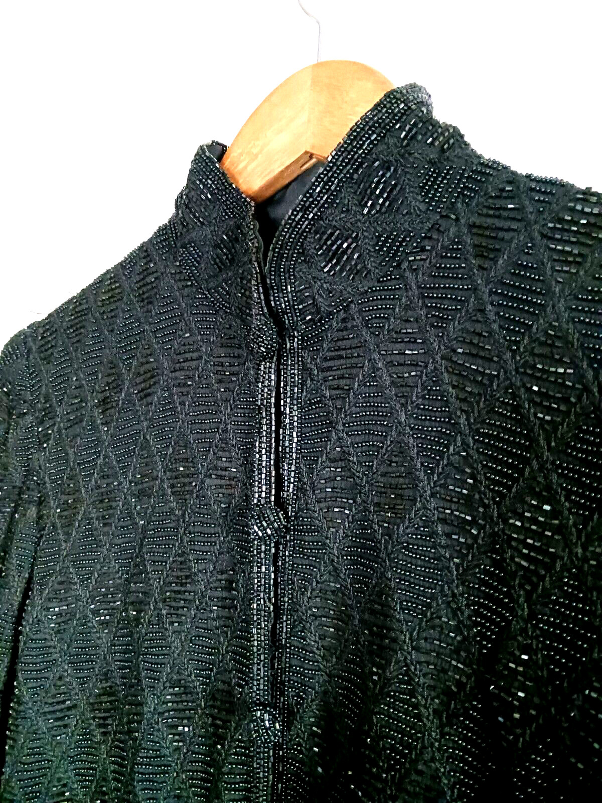 VTG Black Beaded Jacket Embroidered Diamond Pattern High Quality Small