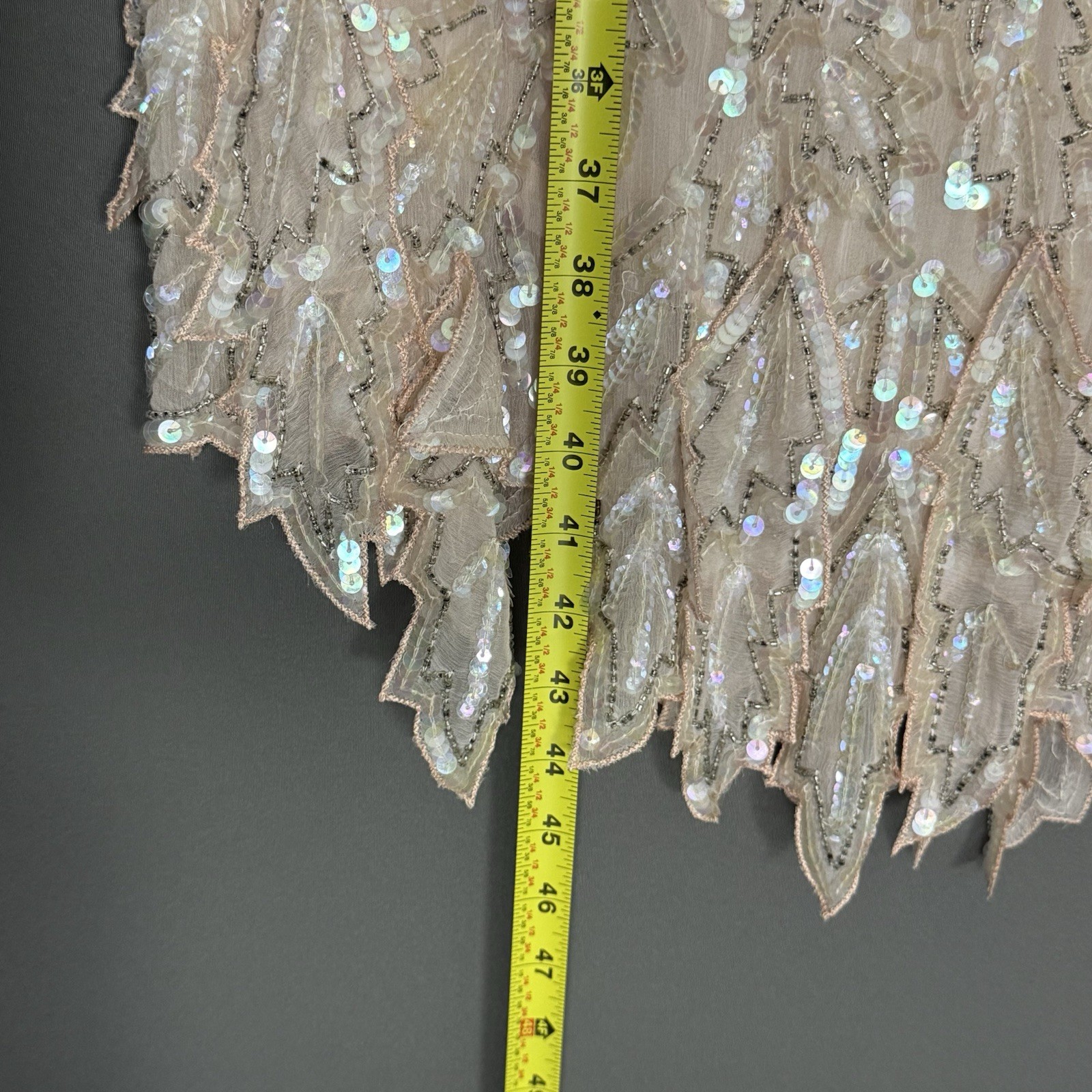 vtg 90s Saint Honore Silk Beaded Sequin Cocktail Dress Blush Pink M Art Deco