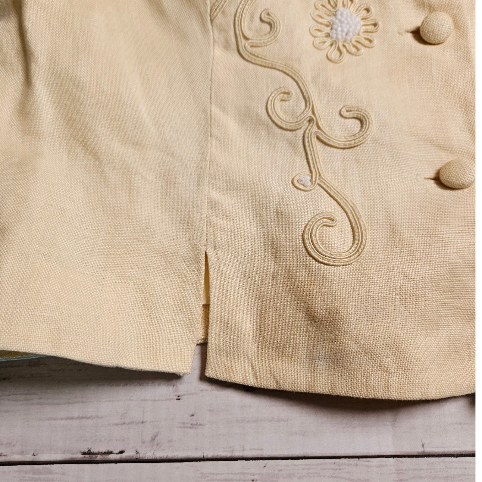 Donna Morgan Petites Yellow Linen Embroidered Beaded Vest Top Size 10 Vintage