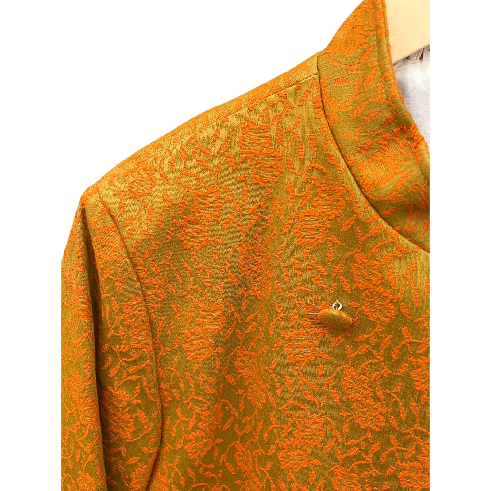 Vintage Gold Brocade Mandarin Collar Jacket Asian Inspired Mod Boho Retro