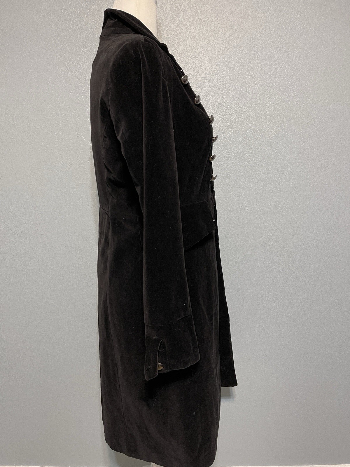 Vintage 90s Newport News Black Velvet Steampunk Military Coat Goth Jacket Sz 10