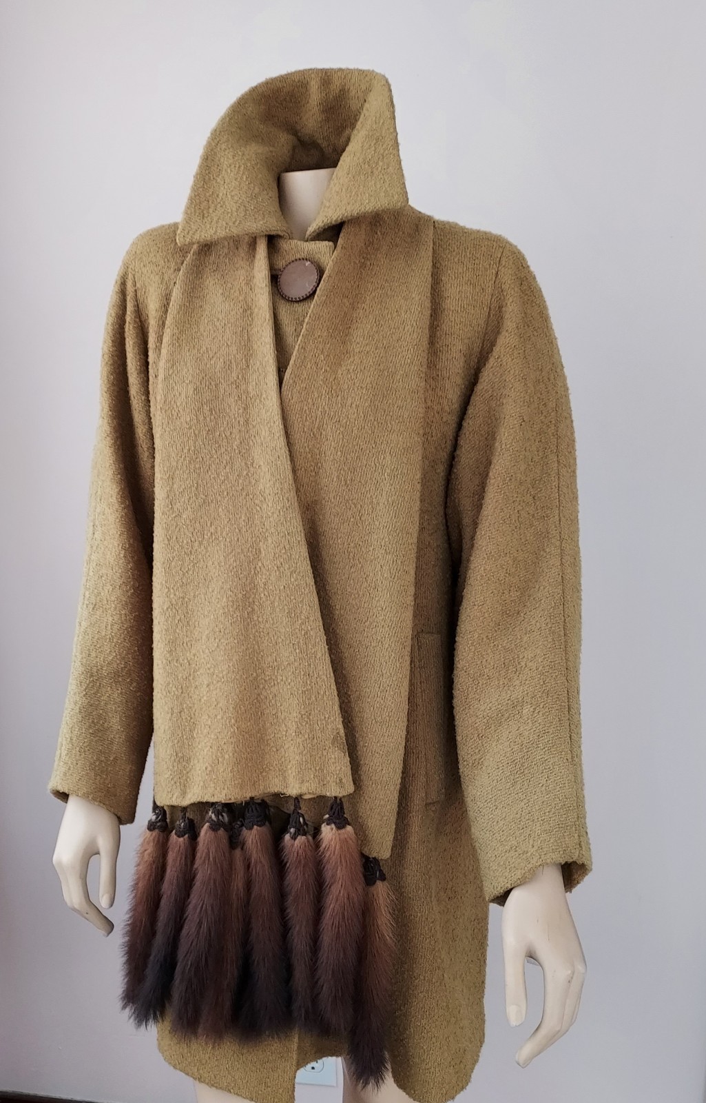Vintage 1940s Mustard Boucle’ Wool & Fur Swing Coat M/L