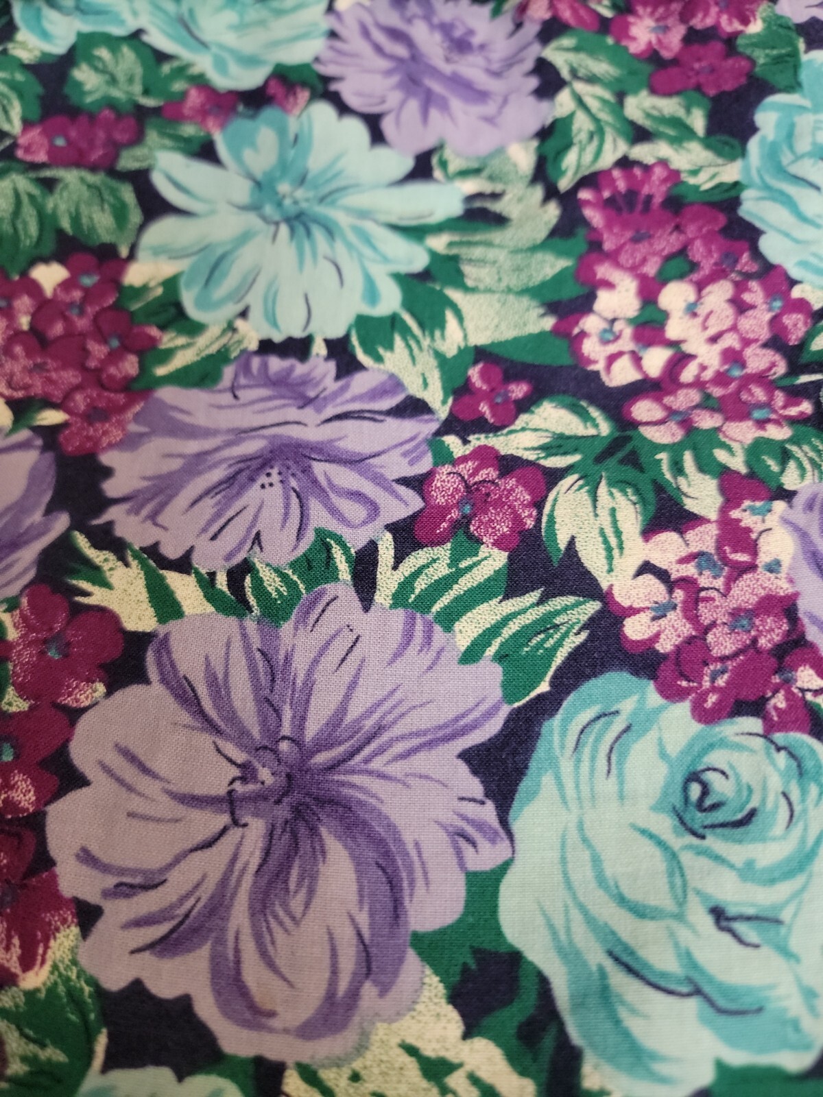 VTG Lavander Blue Floral Cottagecore Midi Tea Garden Party Dress 3/4 Sleeves
