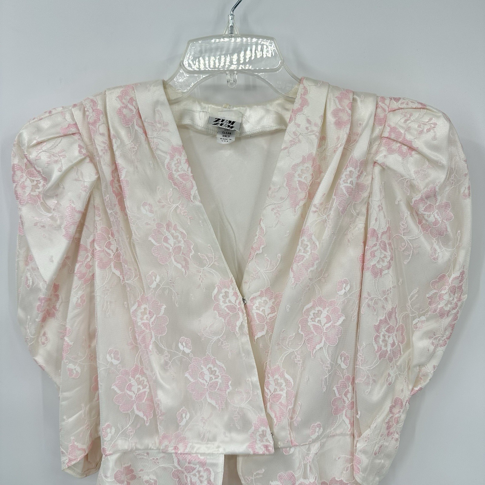 vintage 80s COQUETTE FLORAL BLOUSE XS victorian puff shoulders pink peplum retro