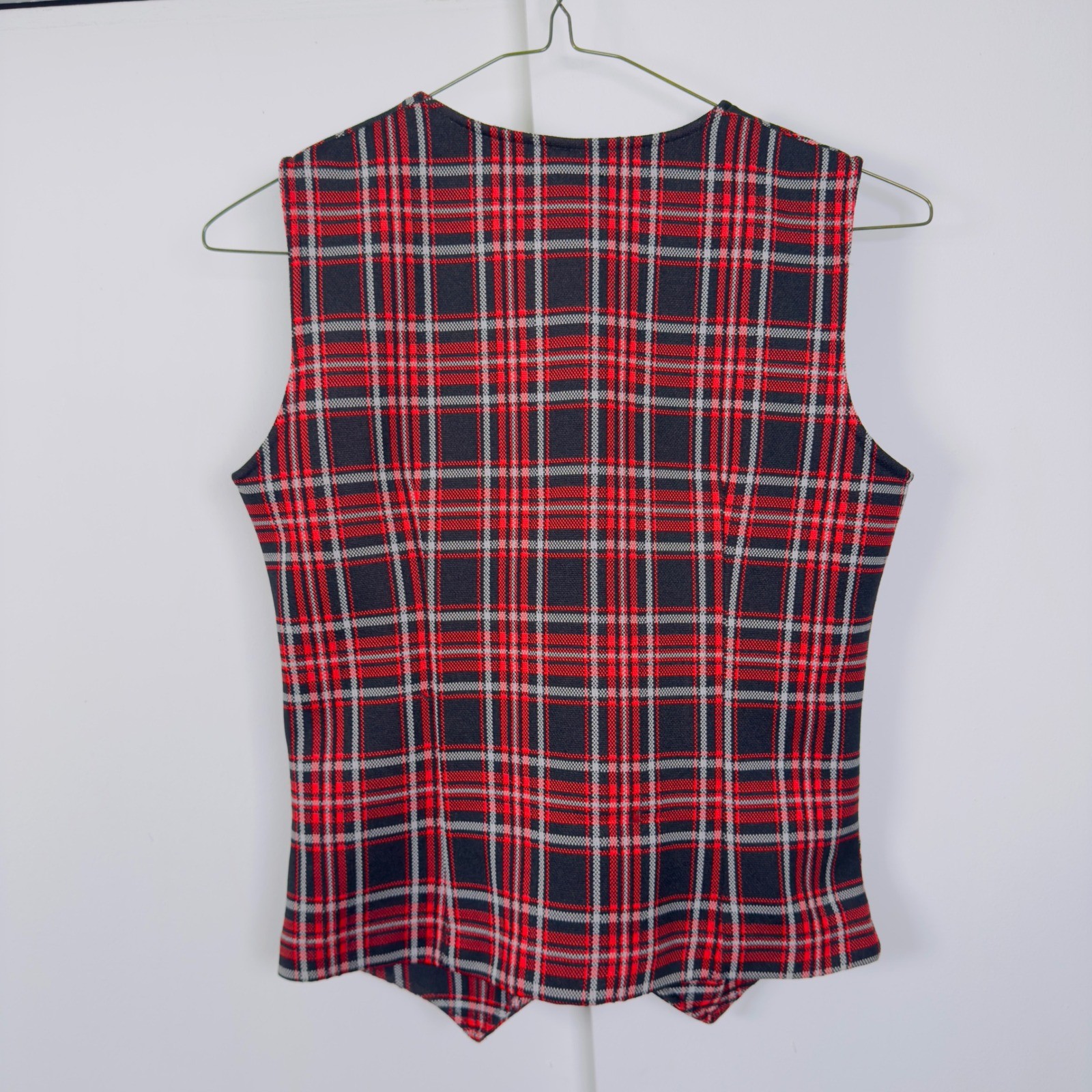 Vintage Montgomery Ward Red Plaid Vest Gold Buttons Size 10 Preppy Academic