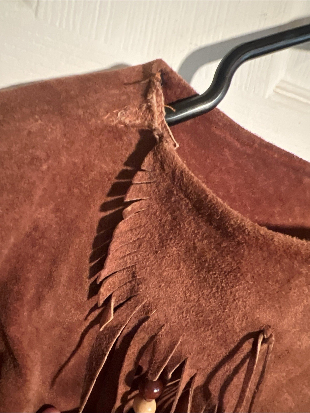 Vintage Brown Suede Native Tribal Style Fringe Tassels Beads Top Womens Small