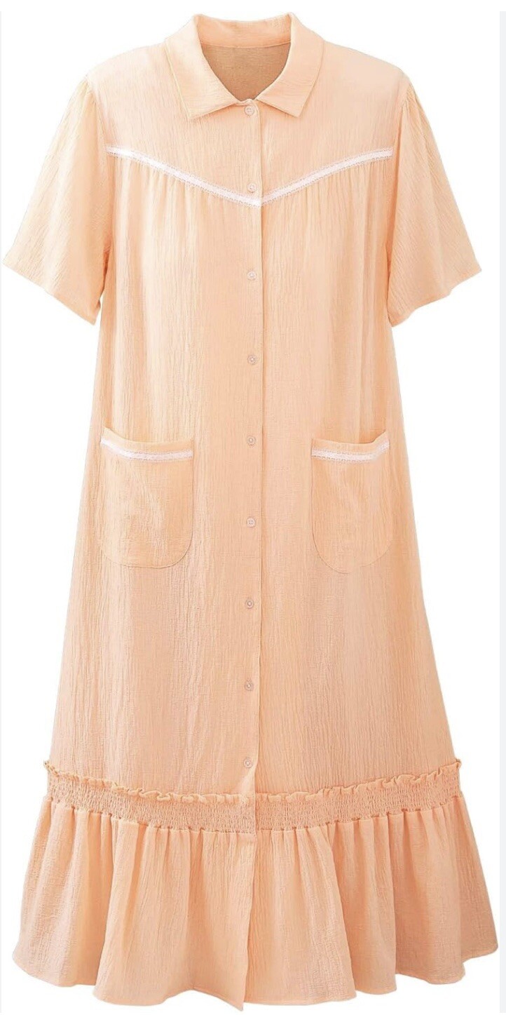 Vintage Nightgown Peach Mumu 2XL House Coat Grandma Chic