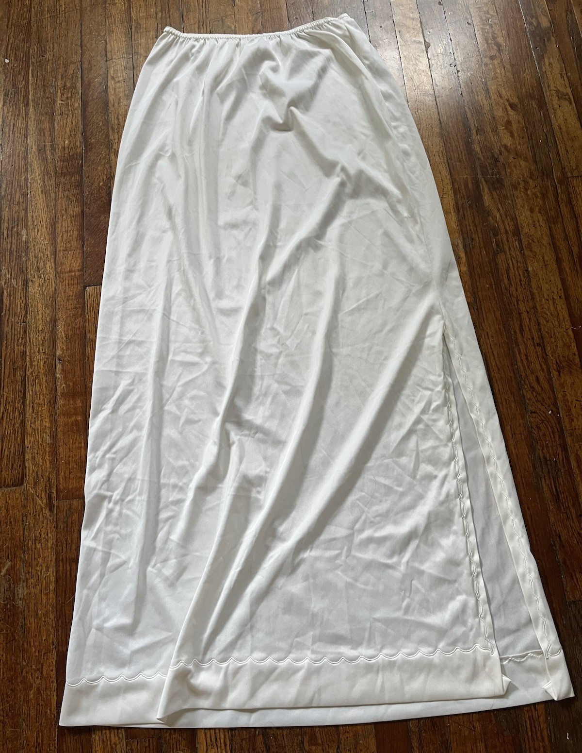 Vintage Sears Maxi Slip Skirt White Ivory Size Medium Nylon Slit
