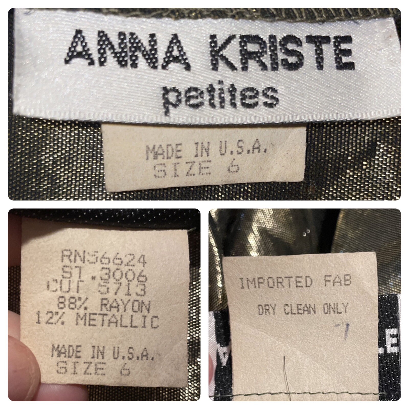 Vintage Anna Kriste Gold Lame Metallic Jumpsuit Long Sleeve Wrap Waist Size 6P