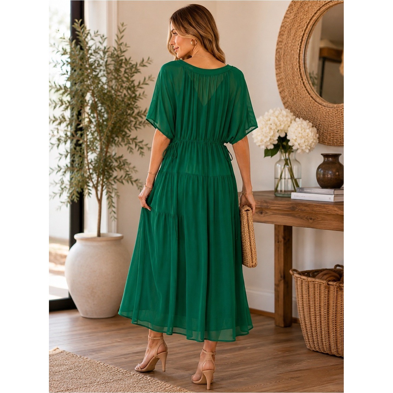Madewell Sheer V-Neck Dolman Sleeve Maxi Dress medium Verdant Green flowy femini