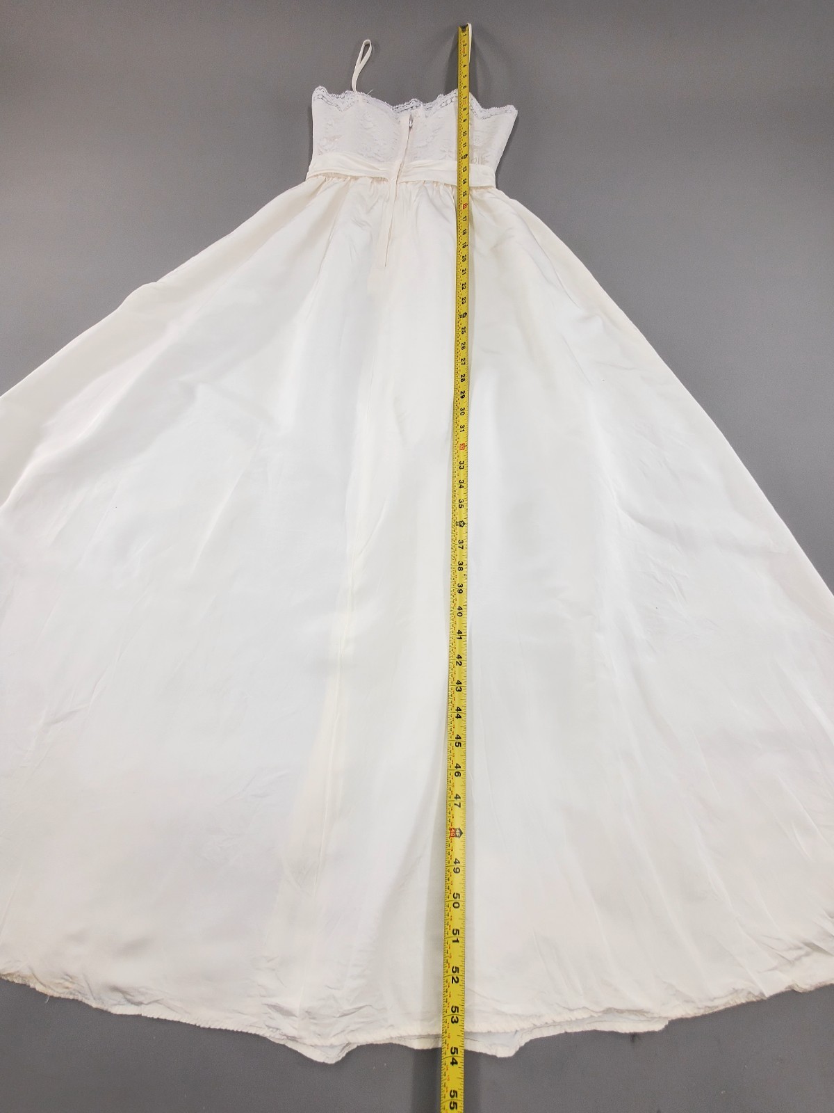 Vintage 1950s ILGWU Union Made Strappy White Wedding Dress Lace Empire Bodice XS