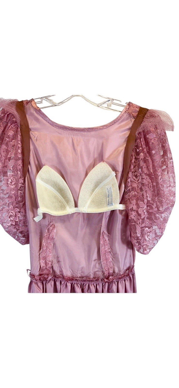 VINTAGE 1980s PRETTY PINK LACE NEW WAVE PUFF SLEEVE PROM PARTY DRESS VICTORIAN