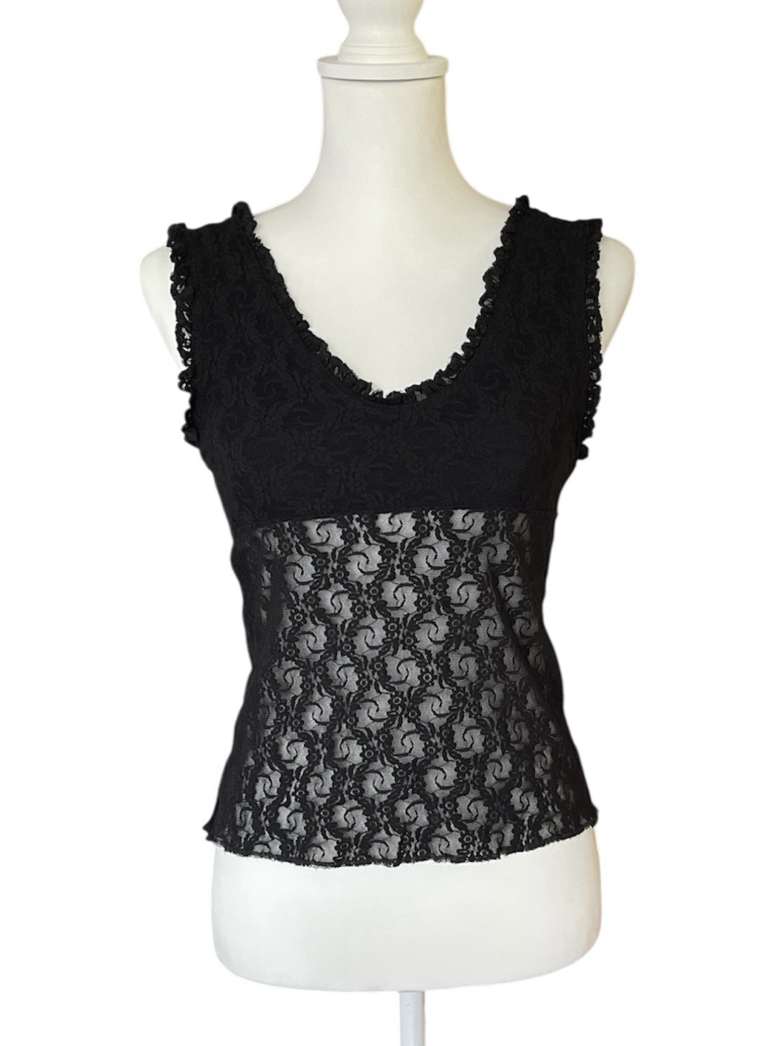 Vintage CHERYL CREATIONS Black Lace Tank Top 90s Y2K Whimsigoth Fairy Grunge
