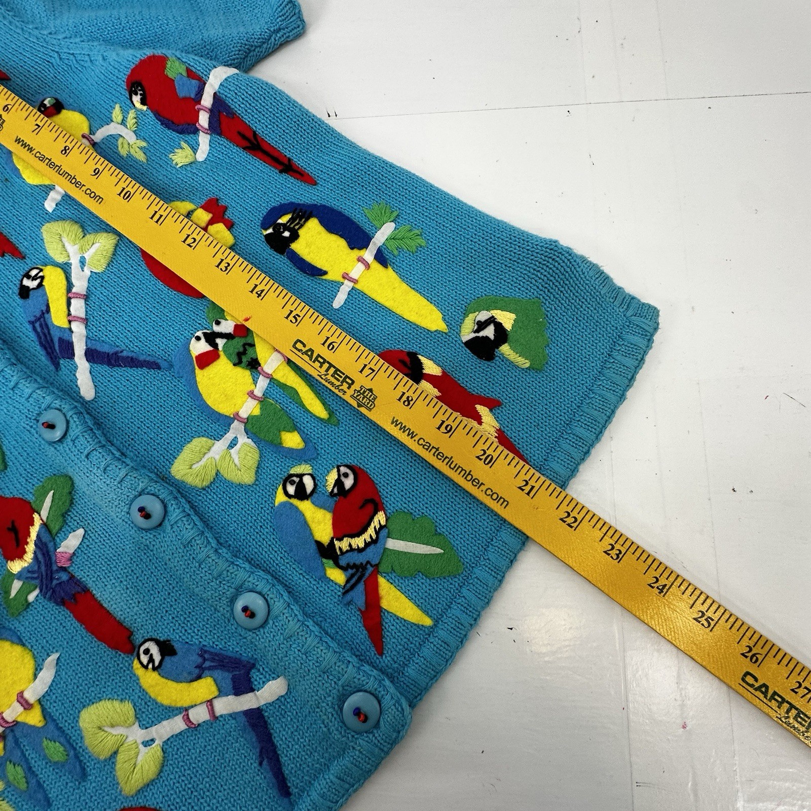Susan Bristol VTG 1999 Parrot Cardigan Tropical Bird Knit RamieCotton Y2K S READ
