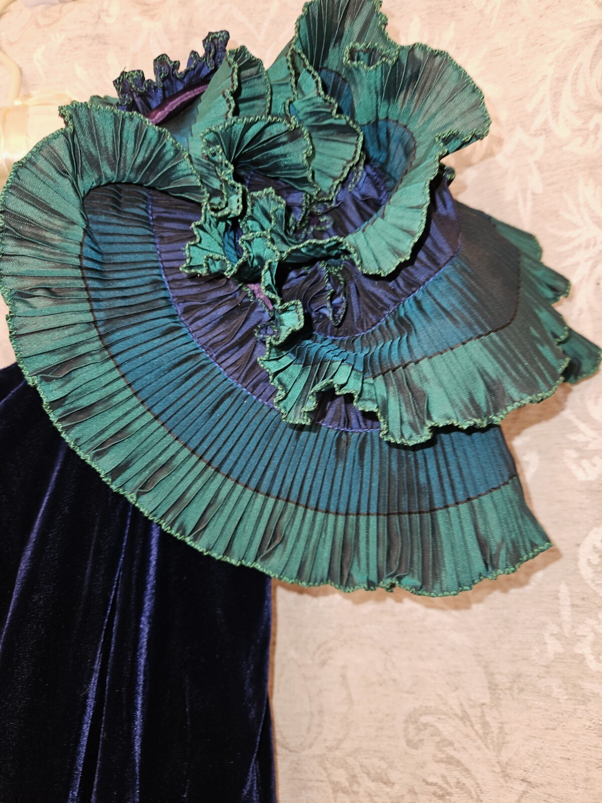 Zandra Rhodes 1980s vntg fabulously frilled silk velvet acetate frock free ship