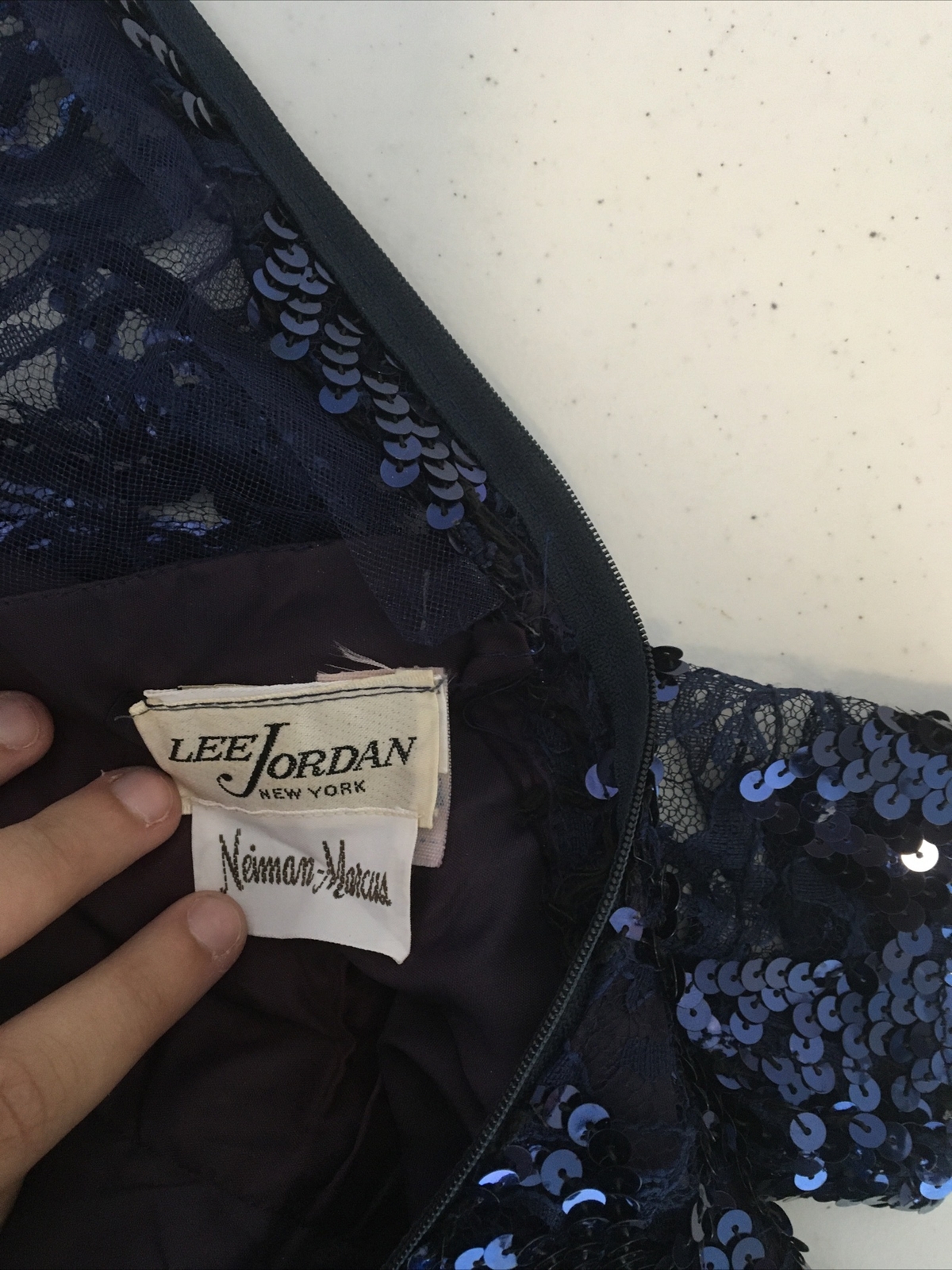 Vintage Neiman Marcus Lee Jordan NY Blue Sequined Women’s dress ILGWU Sz 12