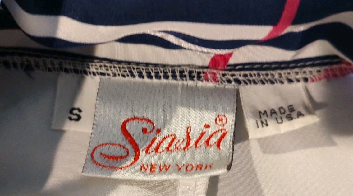 Vintage Siasia New York – White Floral Button Front Polyester Blouse Size Small