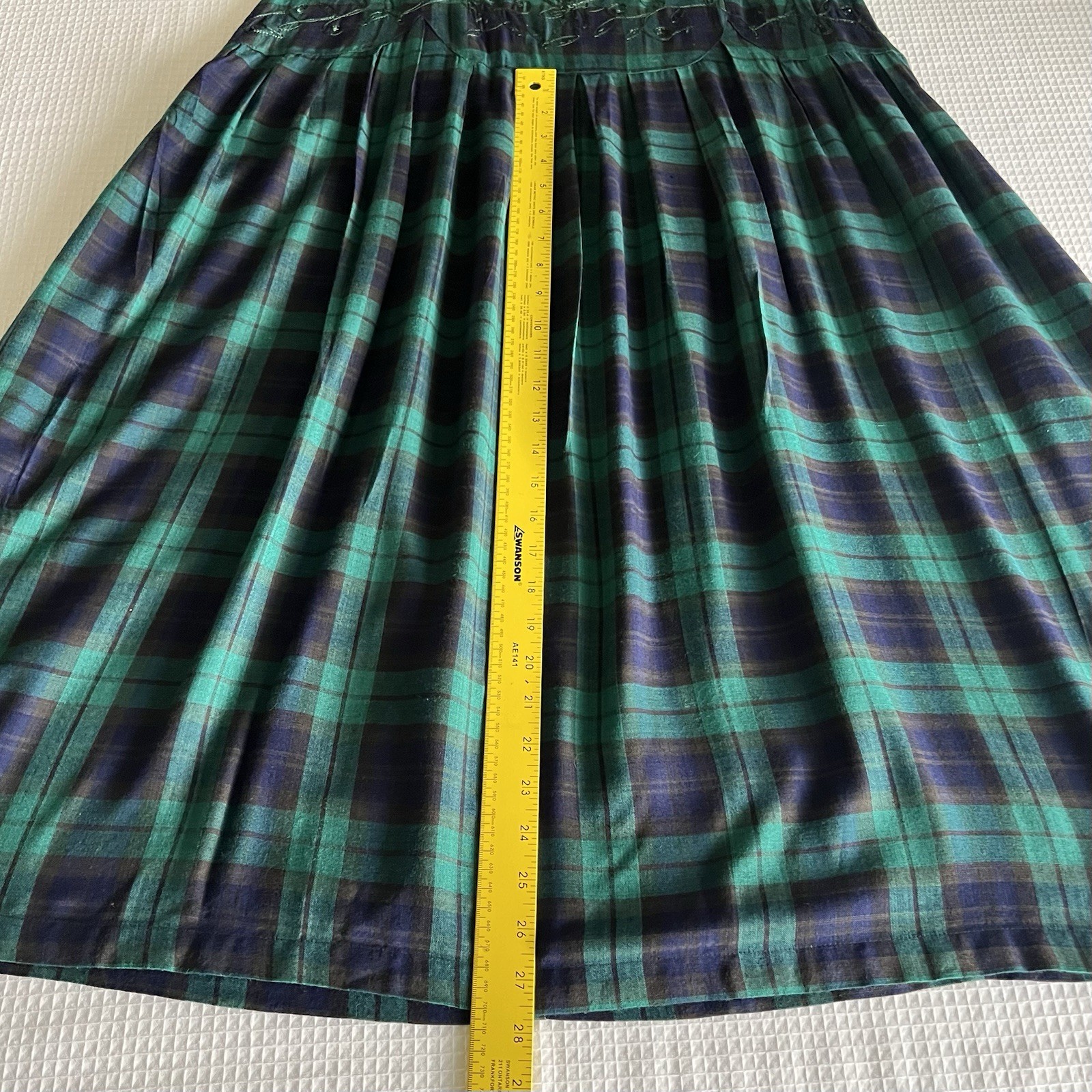 VTG LGS 90s Plaid Embroidered Drop Waist Maxi Dress 12 Tartan Plaid Shoulder Pad