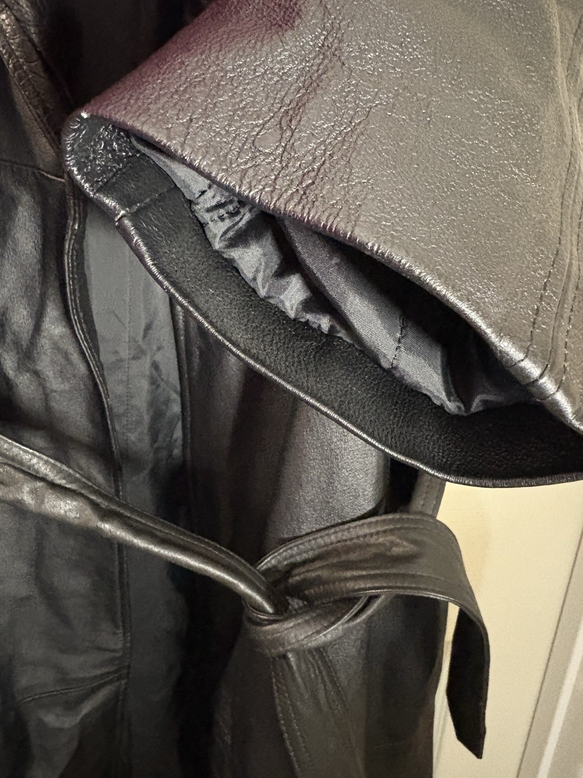 Pelle New York Milano black leather maxi coat with Fur Trim