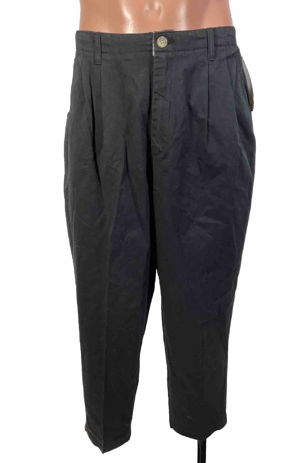Vintage 90s 80s Cherokee Pleated Pants PLUS 18W Short Black Tapered Chino NEW